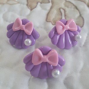 purple yume kawaii seashell earring ring set